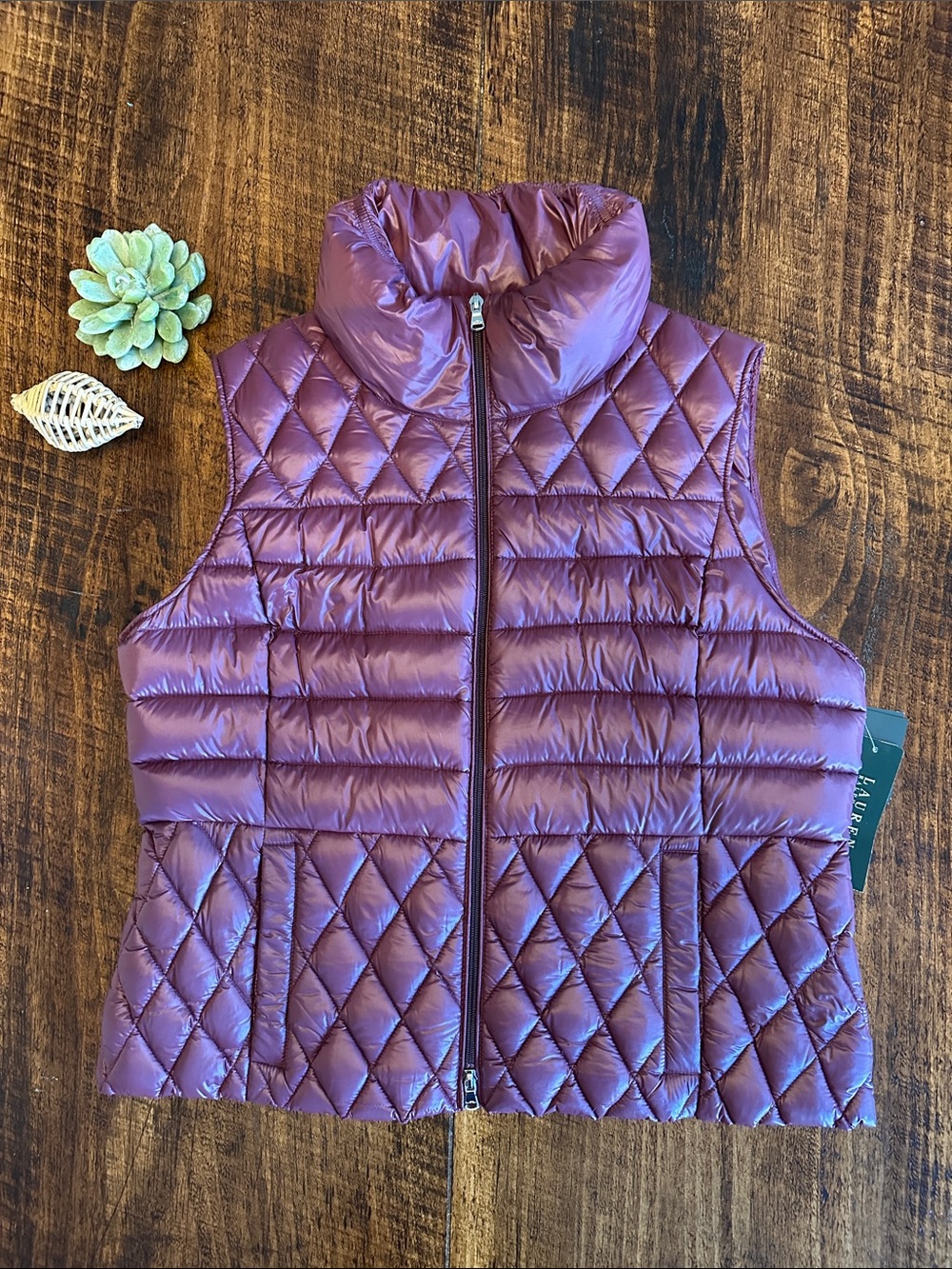 Lauren Ralph Lauren | NWT Burgundy Diamond Quilted Packable Puffer Vest, Size L